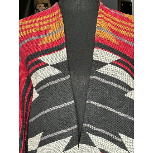 Billabong Women Seaside Voyage Red Southwest Print Fringe Poncho Wrap Loose Boho - Picture 5 of 6